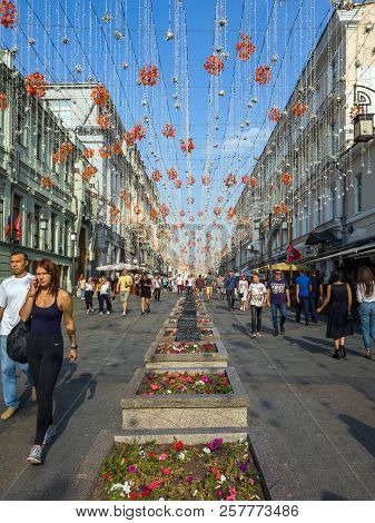 Moscow, Russia - Sep 9. 2018. Kamergersky Lane Decorated For City Day