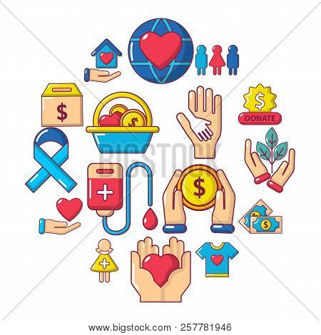 Charity Icons Set. Carrtoon Illustration Of 16 Charity Icons For Web