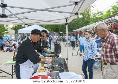 New Bedford, Massachusetts, Usa - August 23, 2018: Chefs Michael Comire (l.) And Chris Simonsen Of U