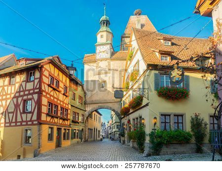Medieval Roderbogen Arch In Rothenburg Ob Der Tauber, Germany