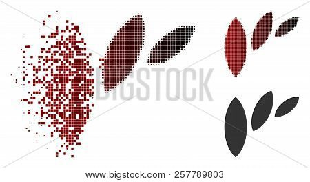 Flora Leaf Abstraction Icon In Dissolved, Dotted Halftone And Undamaged Entire Variants. Points Are 