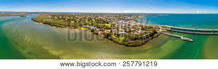 Aerial view of Houghton Bridges, which cross the Bramble Bay connecting the Redcliffe Peninsula and Brigthon