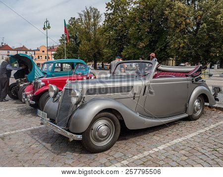 Vysoke Myto, Czech Republic - Sept. 09. 2018. Historical Car Praga Piccolo, 1938 Exposed Car On The 