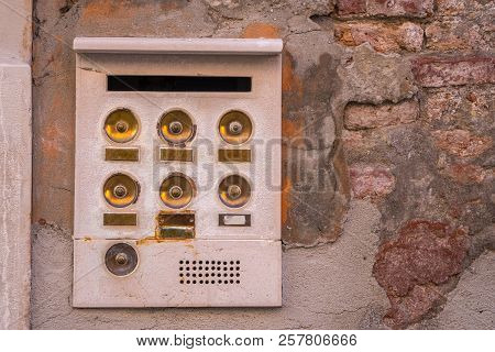 Ancient Intercom In Venice With Golden Buttons, Italy