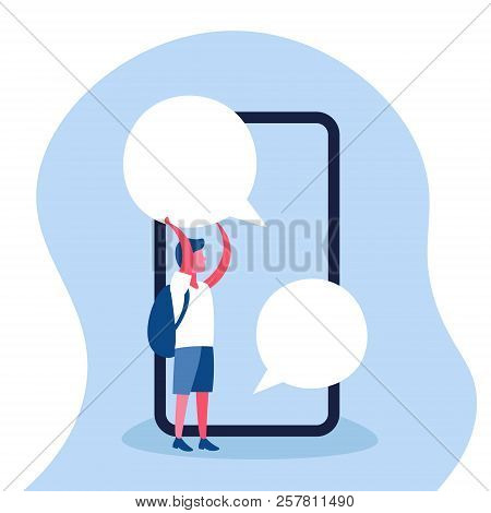 Boy Holding Chat Bubble Online Mobile Application Communication Concept Guy Using Smartphone App Mes