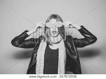 Season And Autumn Holiday. Beauty And Fashion. Girl With Orange Leaves. Woman With Autumn Leaves As 
