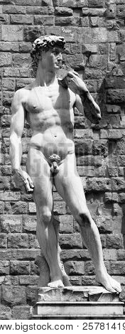 Marble Statue Of David Created By The Italian Artist Michelangelo. Copy Of Original Renaissance Scup