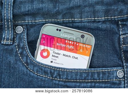 Montreal, Canada - September 8, 2018: Tinder App. Tinder Is A Social Search Mobile App That Allows U