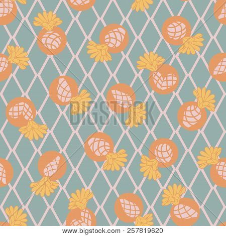 Vector Yellow Cactus Flower On Turquoise Argyle Seamless Pattern. Perfect For Background, Fabric, Sc