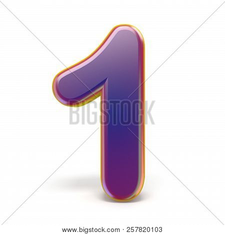 Number One 1 Purple Font Yellow Outlined 3d Rendering Illustration Isolated On White Background