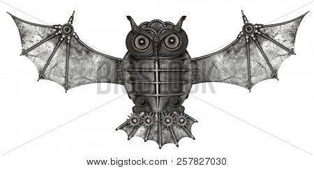 Steampunk style owl.  Mechanical animal photo compilation