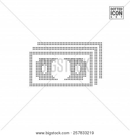 Bundle Of Notes Dot Pattern Icon. Money Stack Dotted Icon Isolated On White. Vector Background, Desi