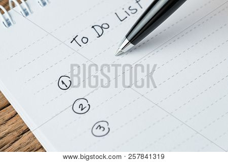To-do List Or Writing Tasks Priority Concept, Close-up Of List On Numbers With Pen And Headline As T