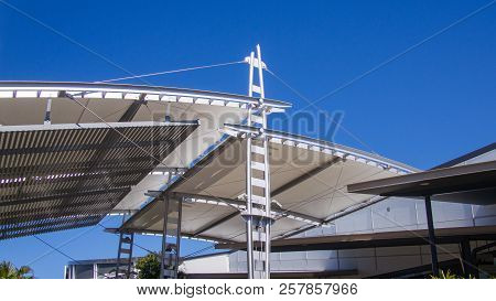 Sail Shade Pergola Made Of Galvanized Steel And Stainless Steel Wire Cable Tall Structure Against Th