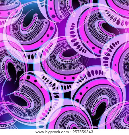Glowing Geometric Greek Key Meander Seamless Pattern. Modern Col