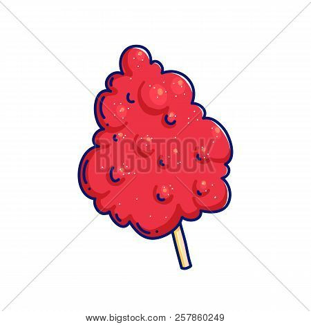 Sweet Pink Cotton Candy Cartoon Doodle Icon Isolated On White. Spun Sugar Sweet Vector Illustration.