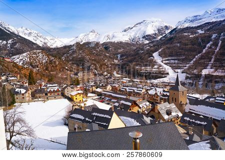 Panticosa snow skyline in Huesca Pyrenees of Spain