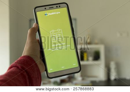 Negeri Sembilan,malaysia - August 29, 2018: Healthengine Application On Smartphone. This Application
