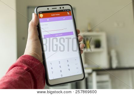 Negeri Sembilan,malaysia - August 29, 2018: Health Tracker Application On Smartphone. It Is To Keep