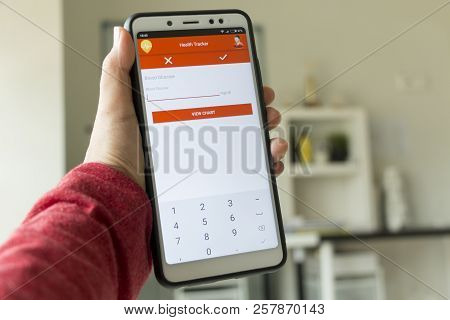 Negeri Sembilan,malaysia - August 29, 2018: Health Tracker Application On Smartphone. It Is To Keep