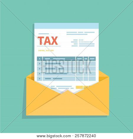Invoice In An Open Envelope. Unfilled, Minimalistic Form Of The Document. Payment And Invoicing, Bus