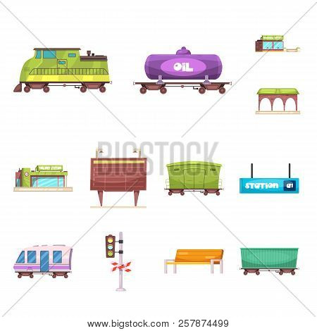 Vector Illustration Of Train And Station Icon. Set Of Train And Ticket Vector Icon For Stock.