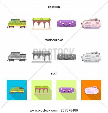 Vector Design Of Train And Station Symbol. Set Of Train And Ticket Stock Vector Illustration.