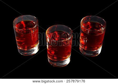 Red Transparent Cocktails, A Set Of Shots Pile, Wedge, Three Servings, With Taste Of Berries, Cherri