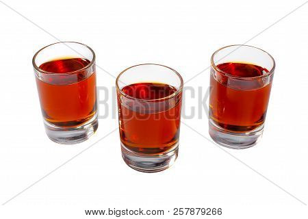 Red Transparent Cocktails, A Set Of Shots Pile, Wedge, Three Servings, With Taste Of Berries, Cherri