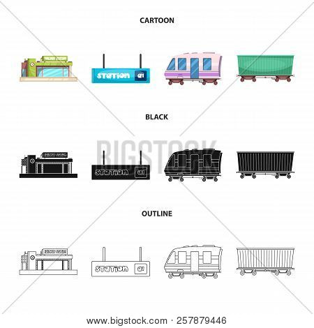 Vector Design Of Train And Station Symbol. Set Of Train And Ticket Stock Vector Illustration.