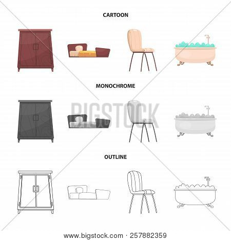 Vector Illustration Of Furniture And Apartment Sign. Set Of Furniture And Home Vector Icon For Stock