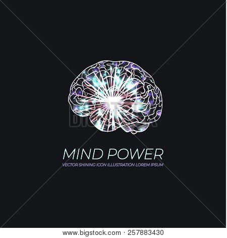 Vector Glowing Brain Illustration, Neon Logo, Scientific Image Of Human Brain, Artificial Intellegen