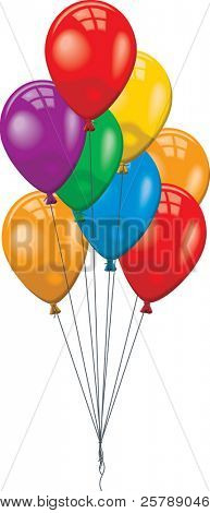 Grupp av olika färgade ballonger på strängar