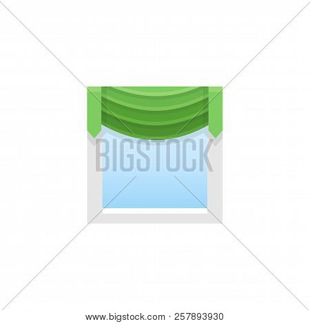 Green Fabric Valance With Central Swag. Vector Illustration. Flat Icon Of Pelmet. Element Of Home & 