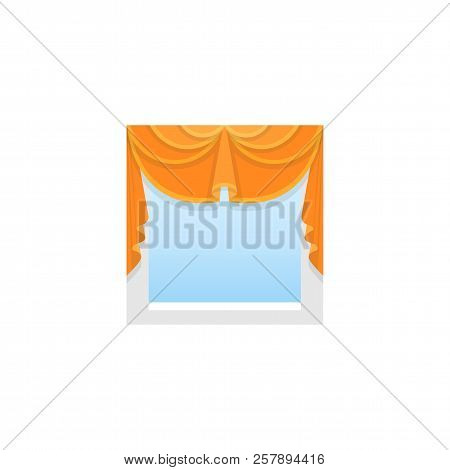 Orange Fabric Valance With 2 Asymmetric Swags. Vector Illustration. Flat Icon Of Pelmet. Element Of 
