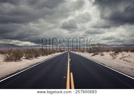 Panoramic View Of Hot Summer Road Through The Nevada  Desert