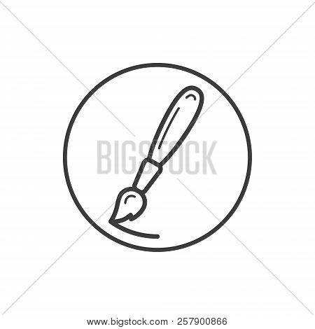 Black And White Simple Vector Line Art Icon Of Brush In The Round Frame