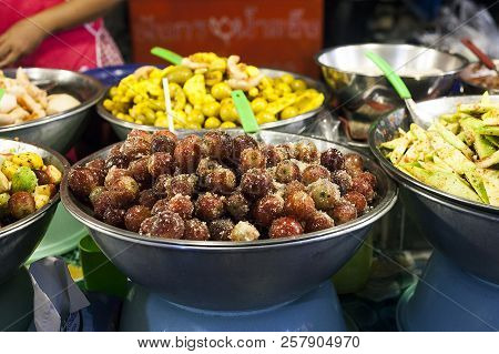 Thai Street Food Spicy Fruit, Salad At Street Market