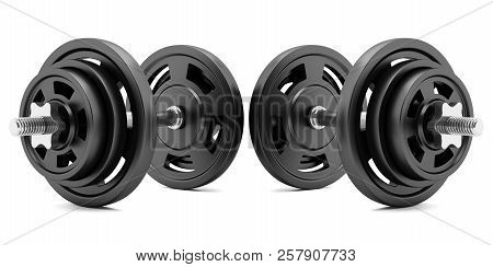 Two Dumbbells Isolated On White Background. 3d Illustration