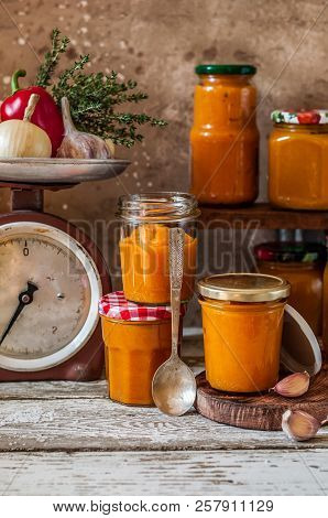 Canning Zucchini And Other Vegetables Spread (ikra), Copy Space For Your Text