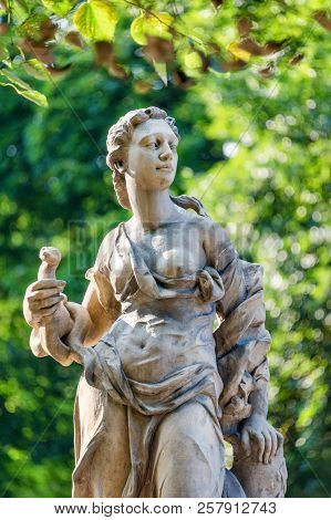 Sandstone Statues In The Saxon Garden, Warsaw, Poland. Made Before 1745 By Anonymous Warsaw Sculptor