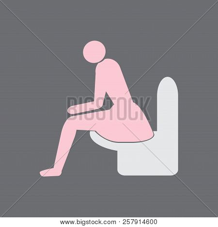 Diarrhea Female Vector Icon. Man Sitting On The Toilet. Medicine Or Antibiotic Side Effect.