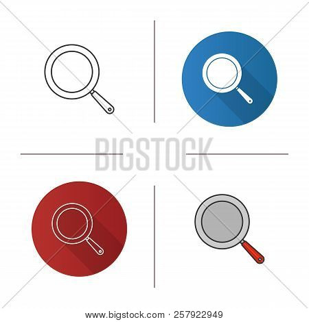 Frying Pan Icon. Frypan. Flat Design, Linear And Color Styles. Isolated Vector Illustrations
