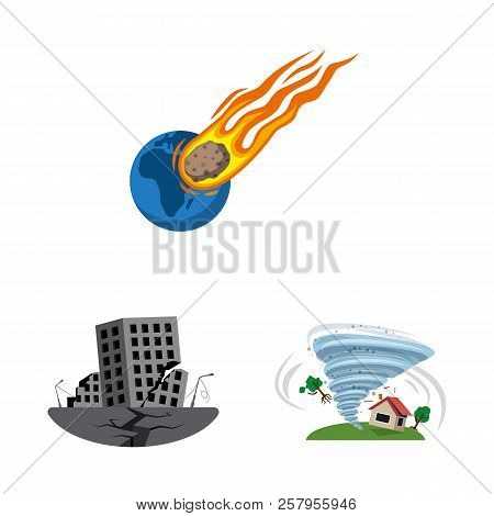 Vector Illustration Of Natural And Disaster Symbol. Collection Of Natural And Risk Stock Vector Illu