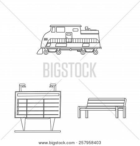 Isolated Object Of Train And Station Icon. Set Of Train And Ticket Stock Symbol For Web.