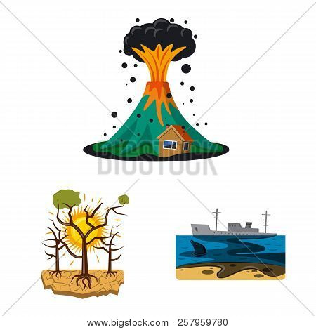Vector Design Of Natural And Disaster Logo. Collection Of Natural And Risk Vector Icon For Stock.