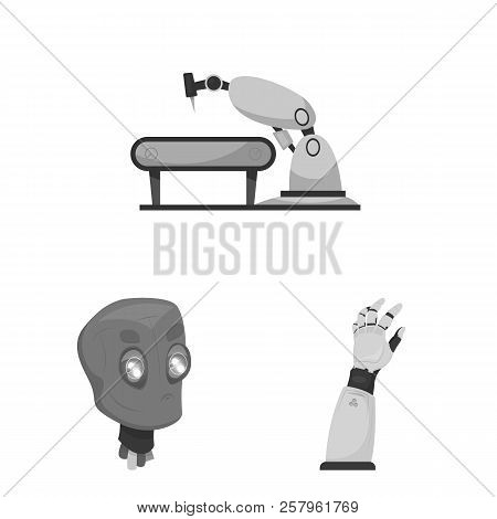 Vector Illustration Of Robot And Factory Logo. Collection Of Robot And Space Vector Icon For Stock.