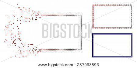 Double Rectangle Frame Icon In Dispersed, Pixelated Halftone And Undamaged Solid Versions. Points Ar