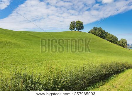 View Near The Town Of Einsiedeln In Switzerland At The Beginning Of Autumn. Einsiedeln Is A Municipa