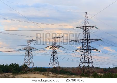 Power Line Evening Photo / Industrial Area Shortly Before Sunset